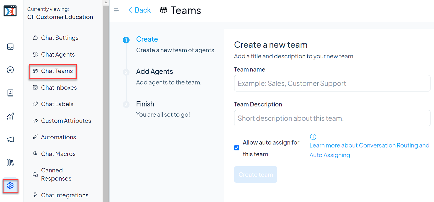 Create new team dashboard.