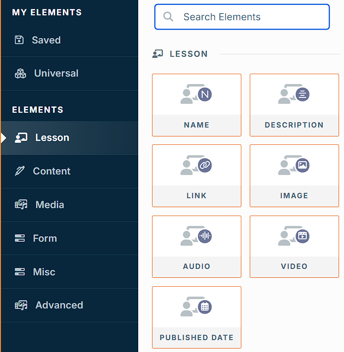 Lesson Elements menu