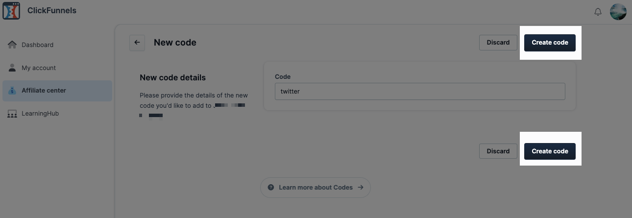 create code button