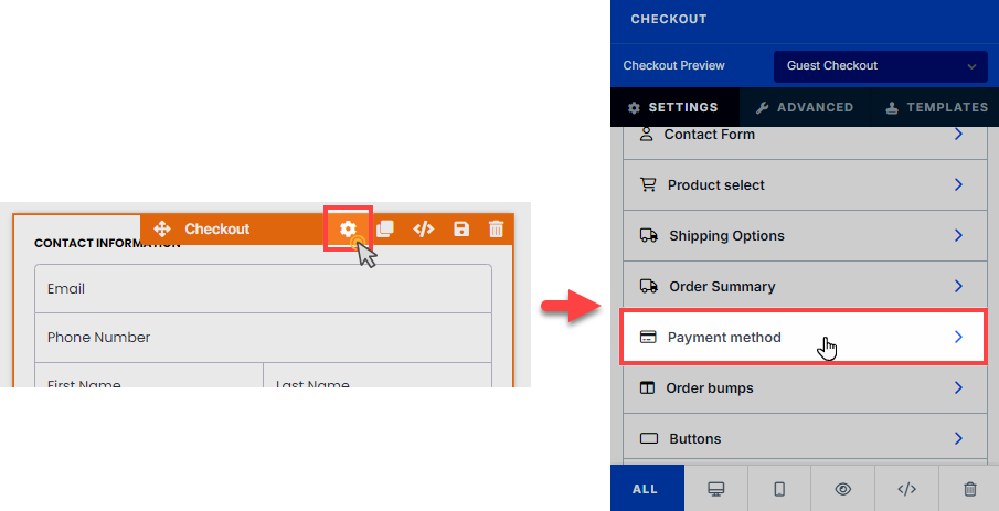 Select Checkout Payment Methon option