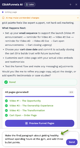 Instructions for setting up email sequences and cart closing dates for video launches.
