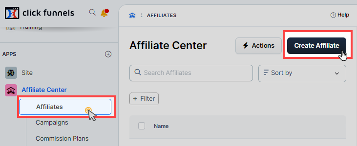 Create new affiliate