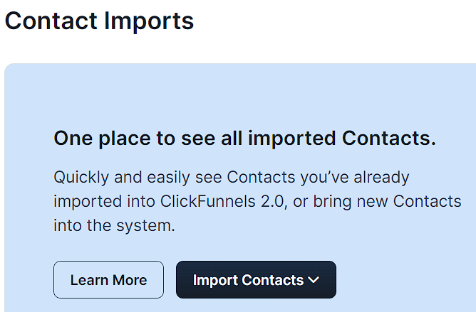 Import contacts dashboard.