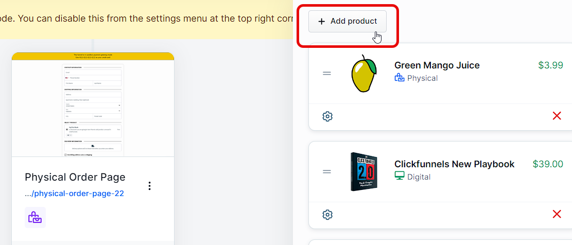 Add product button.