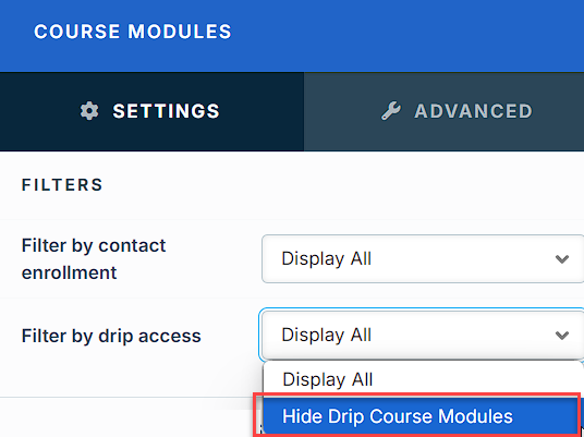 Hide drip course module setting