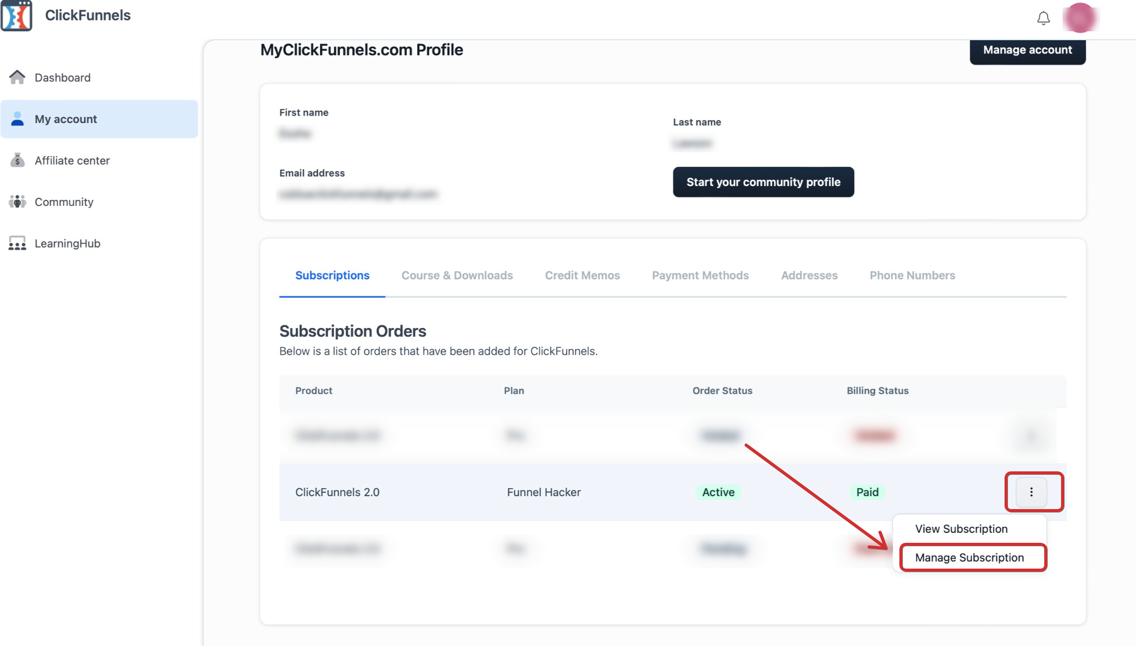 Billing : Cancel a ClickFunnels Account