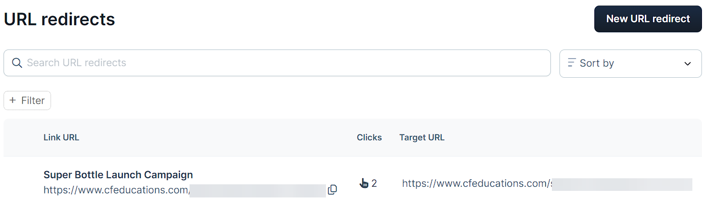 Screenshot of URL redirects interface in ClickFunnels.