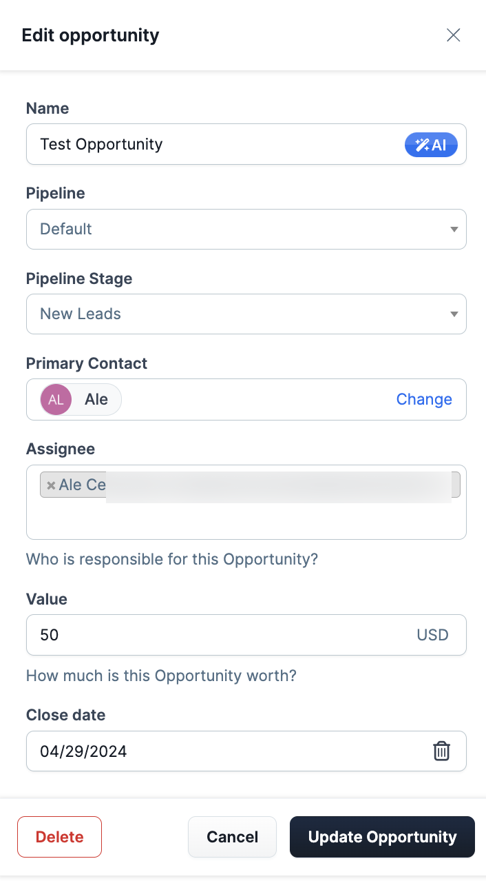 Opportunity Settings