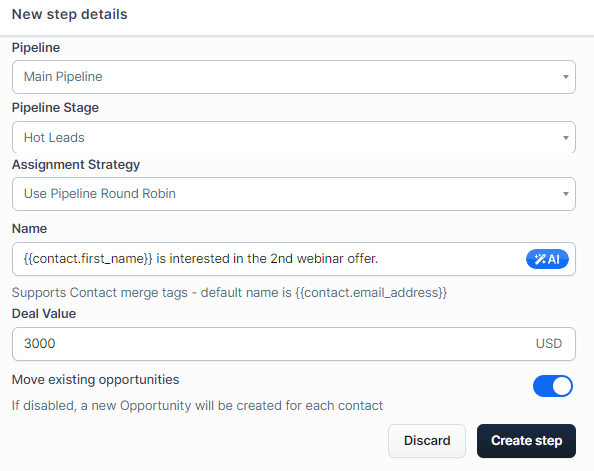 Configure Opportunity Step