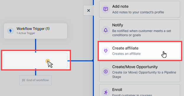 Add Create Affiliate Step