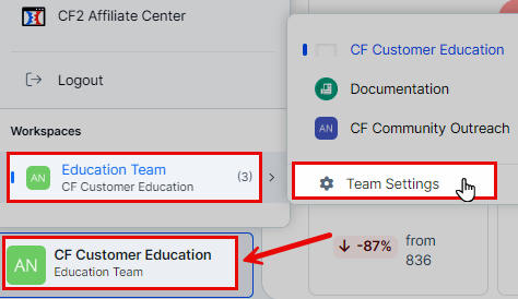 Image showing Team Settings Menu