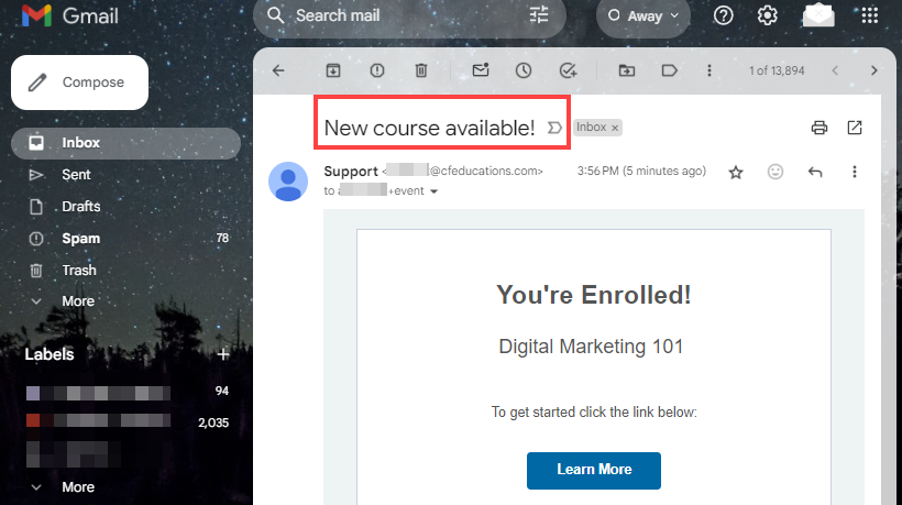 Enrollment Email Example