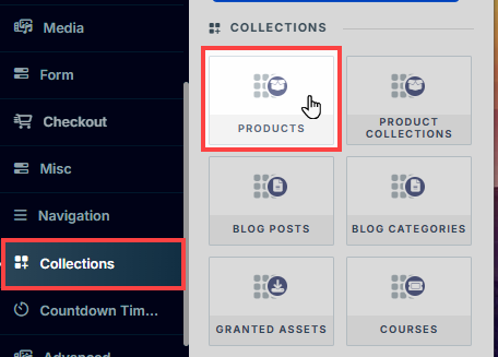 Adding Products Collection  Type Element