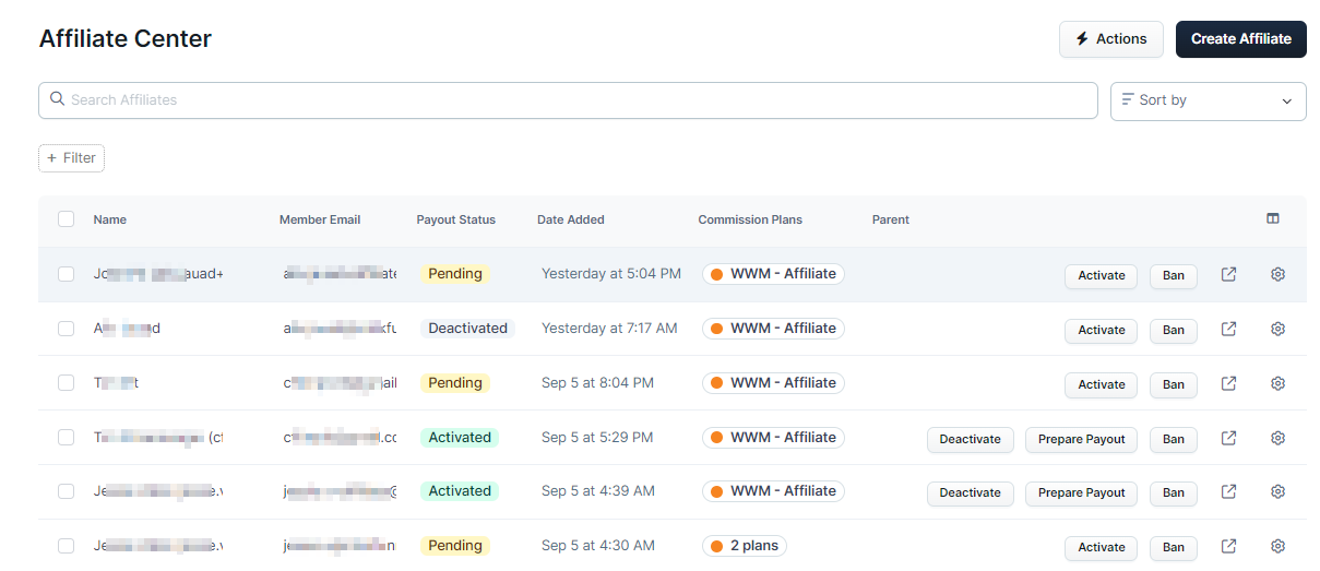 Sorting and Viewing Affiliates