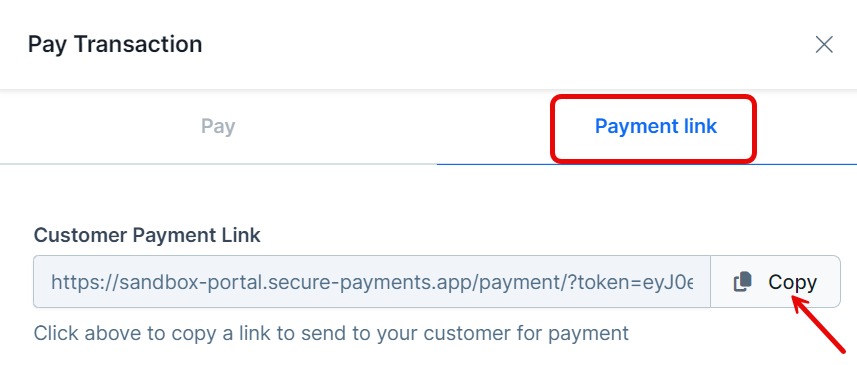 A screenshot showing the Payment link tab.