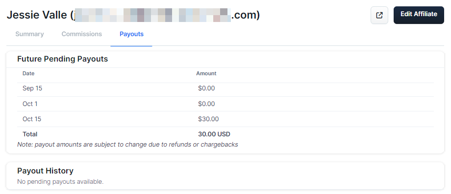 Affiliate Payout Tabs