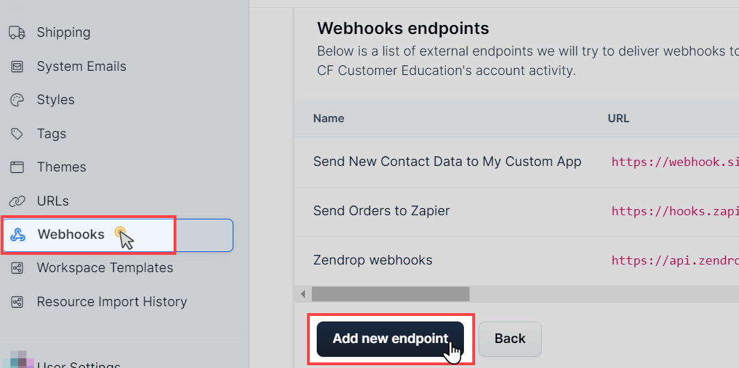 Creating a webhook