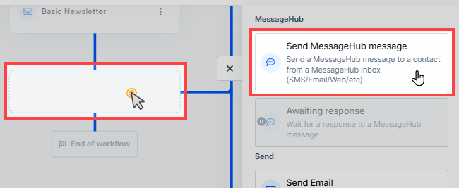 Add Send MessageHub Message Step