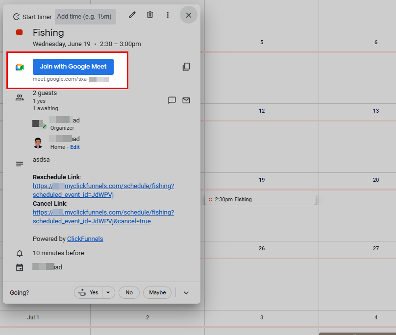 Conferencing Connection Link in Calendar