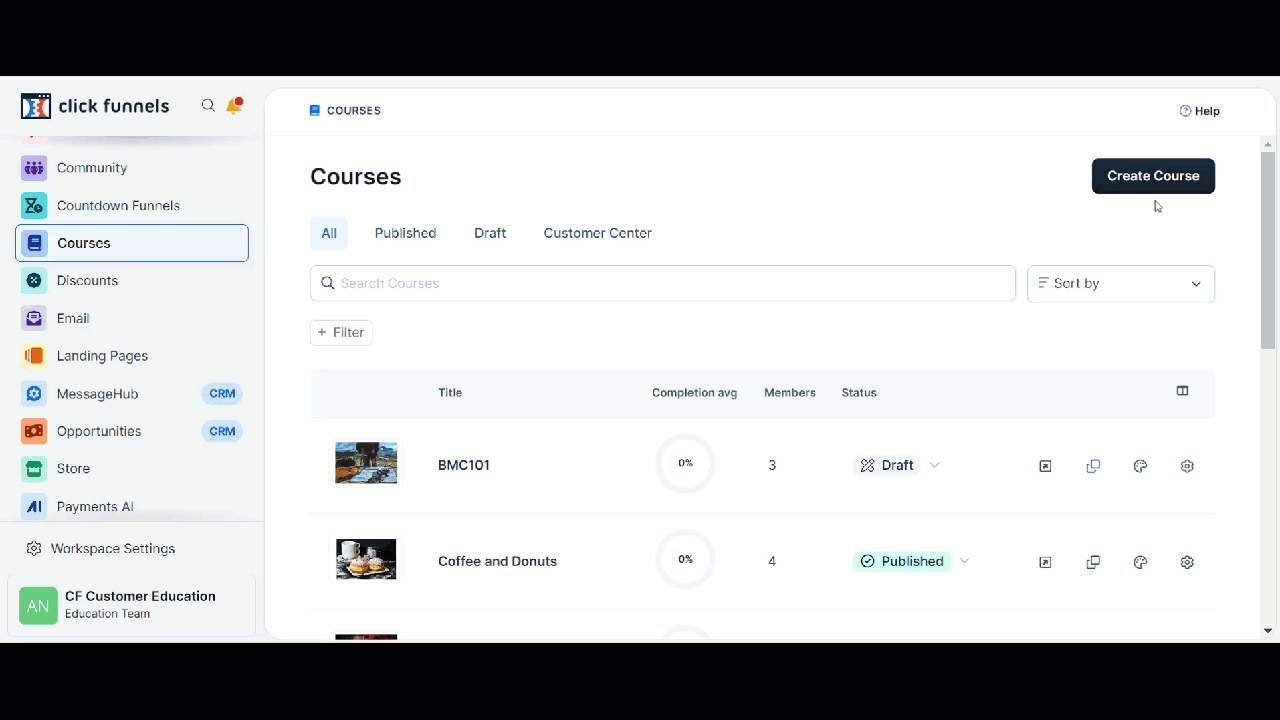 GIF displaying the course creation process