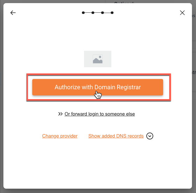 Clicking the authorize with domain registrar button