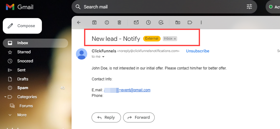 Email Notification Example