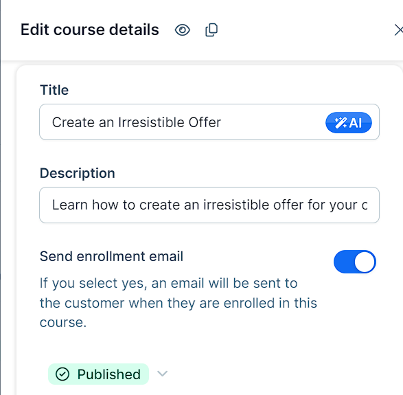 A screenshot of the course settings.