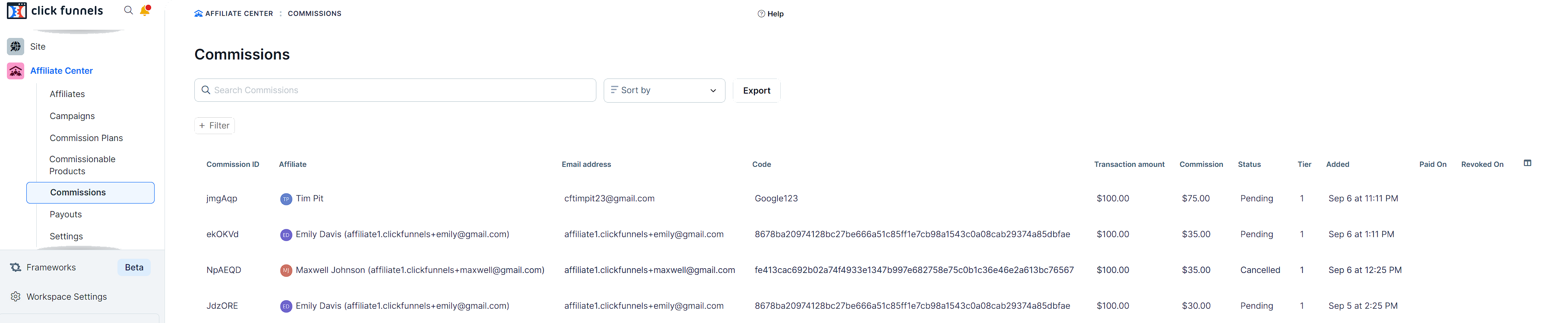 Affiliate Commission Dashboard