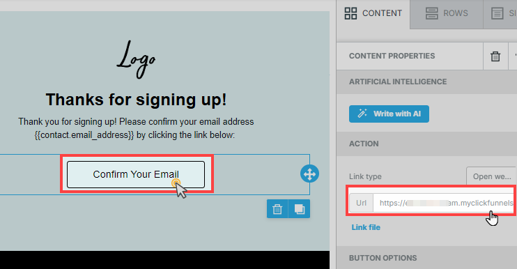 Hyperlinking Email Button