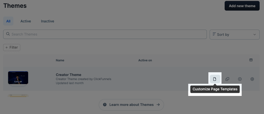 Screenshot highlighting the customize your Theme button.