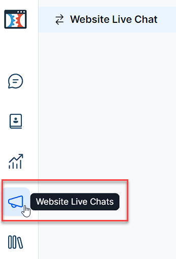 Screenshot of the ClickFunnels dashboard, highlighting the Megaphone icon used to access Website Live Chats.