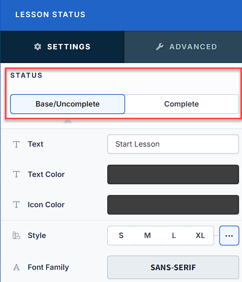 Lesson Status states Settings