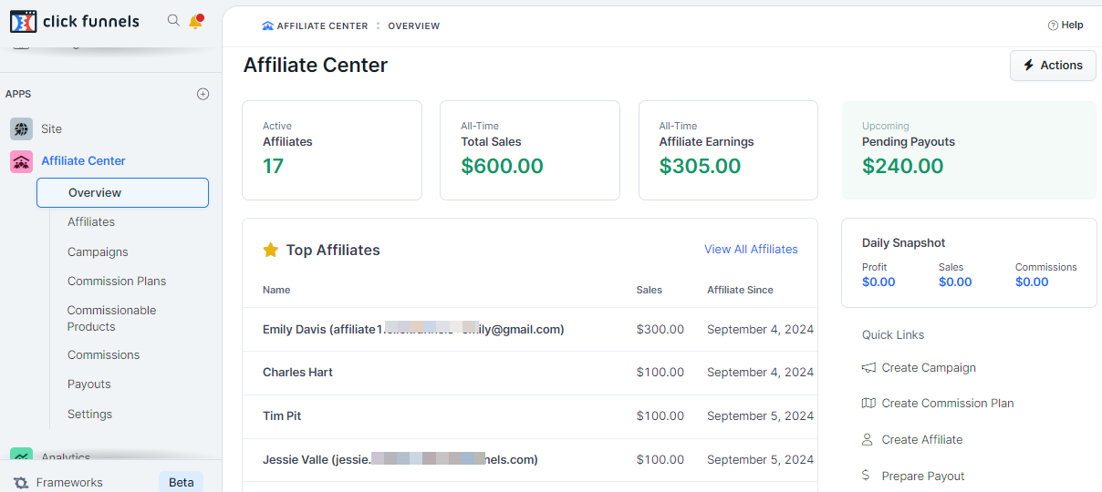 Affiliate Center Overview