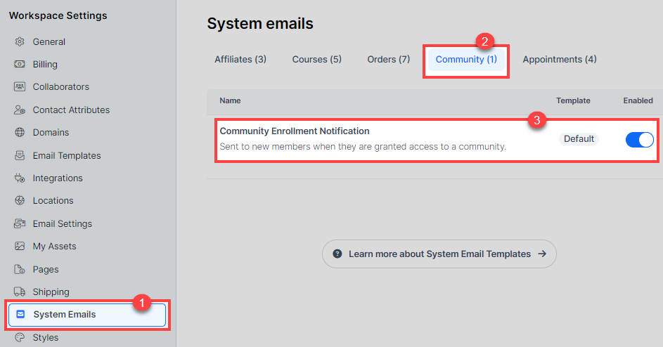 System Emails for Community