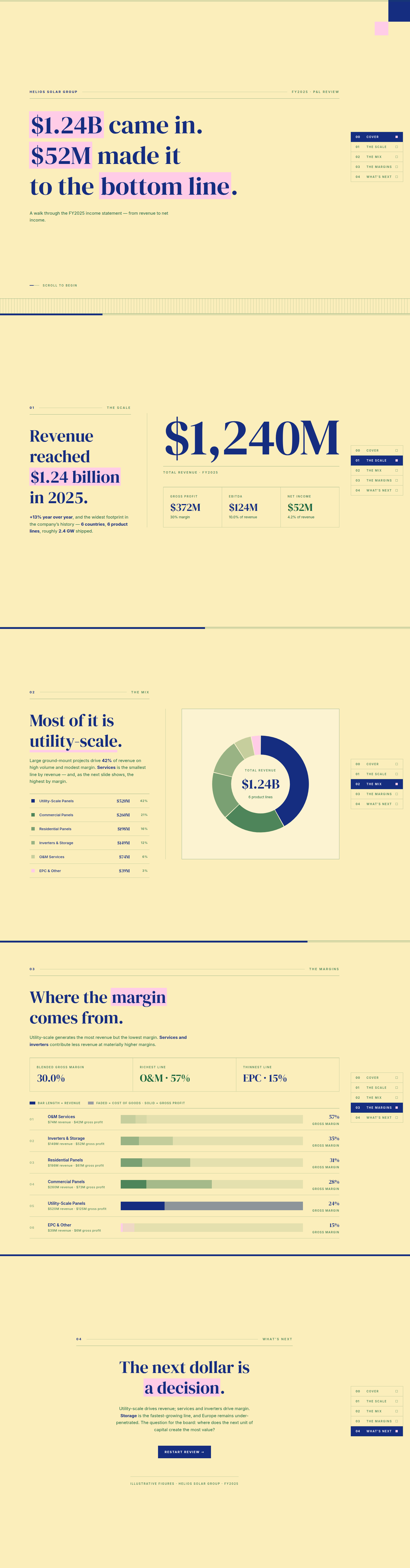 Financial overview showing revenue, profit, and margin details for 2025.