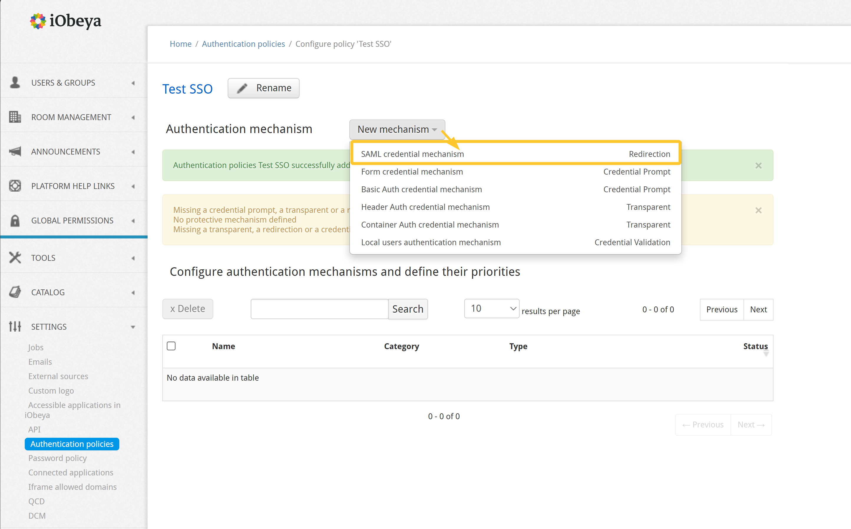 SSO - configuring the SAML credential mechanism