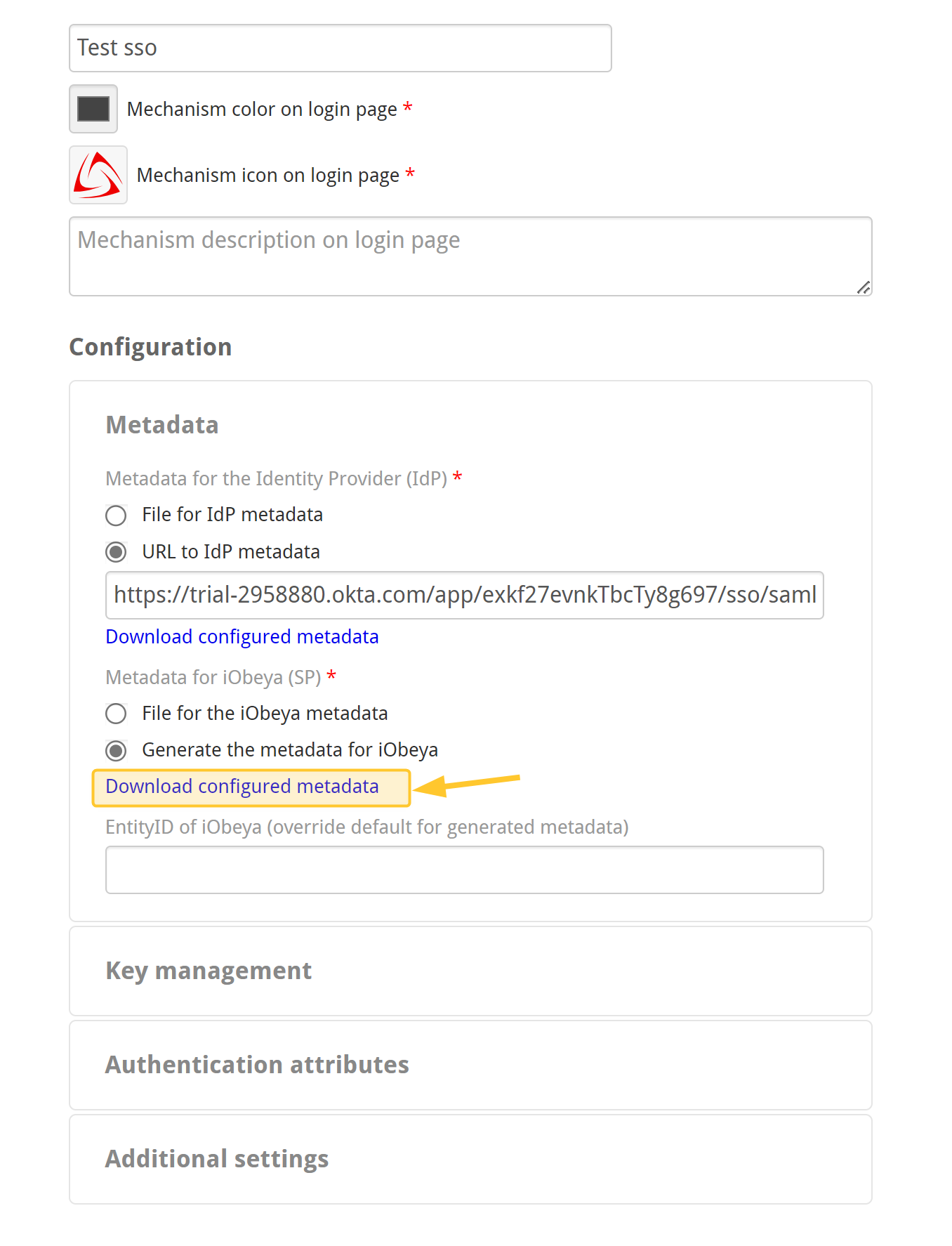 SSO - downloading the iObeya metadata