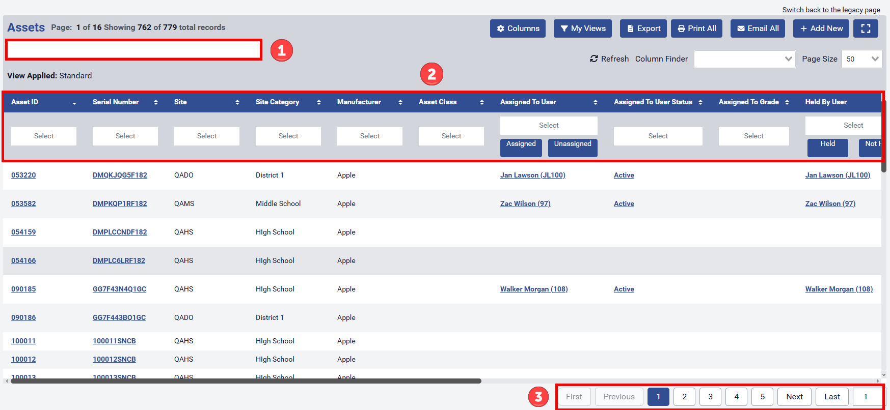 Manage Asset Screen