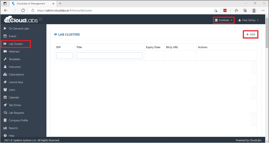 Add Lab Cluster Screenshot