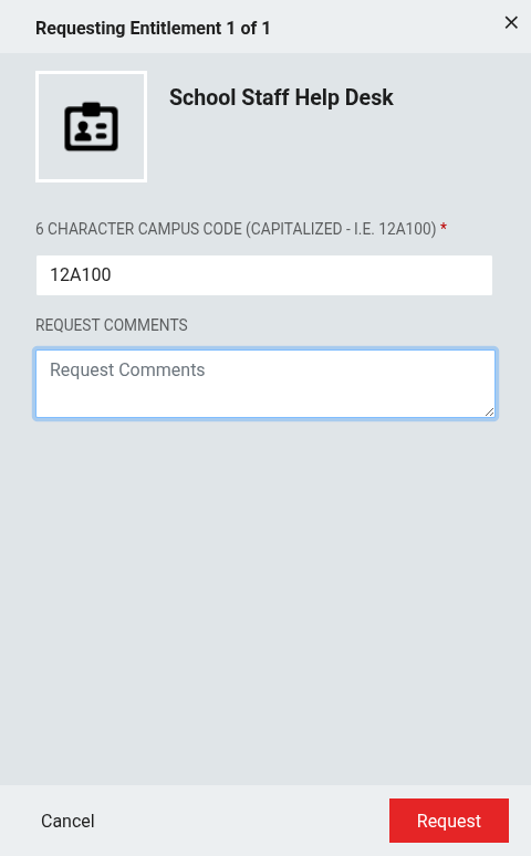Enter the six-character Campus Code for the request
