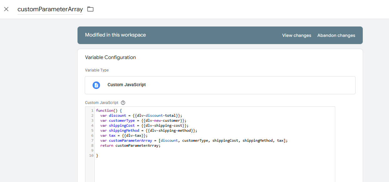 GTM Custom Parameters Array