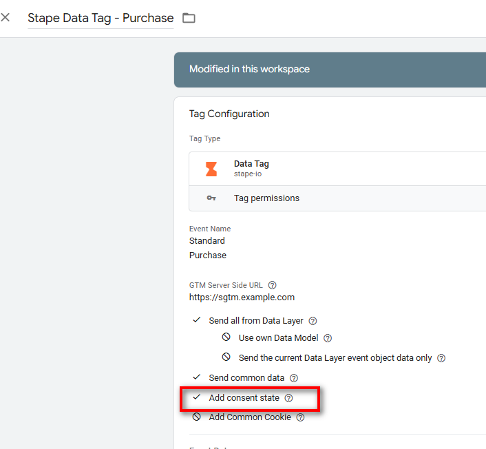 sGTM: Stape DataTag - Purchase: Add-consent-state