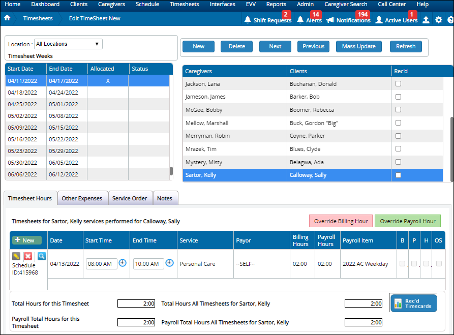 Edit Timesheet - Timesheets