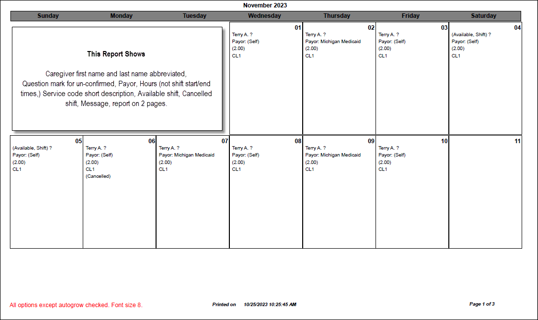 Calendar Reports