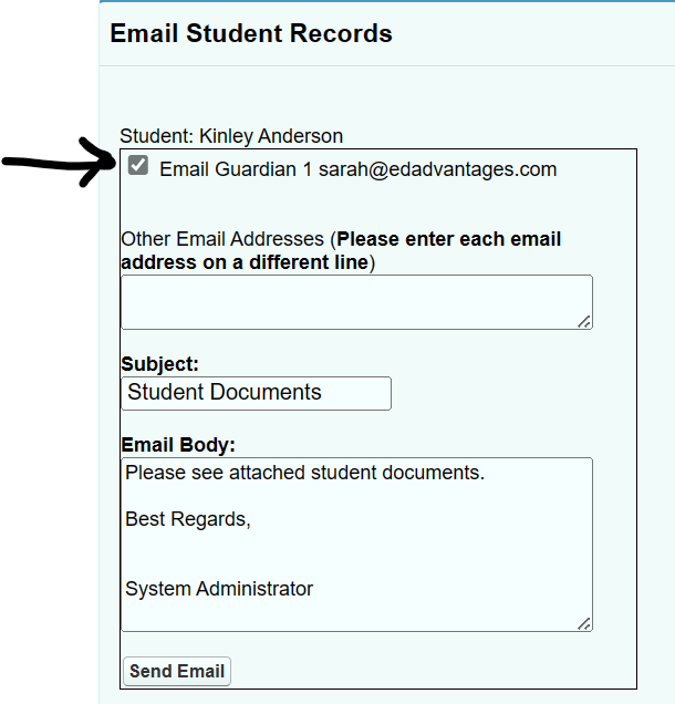 Student File: Emailing Forms from the Student File
