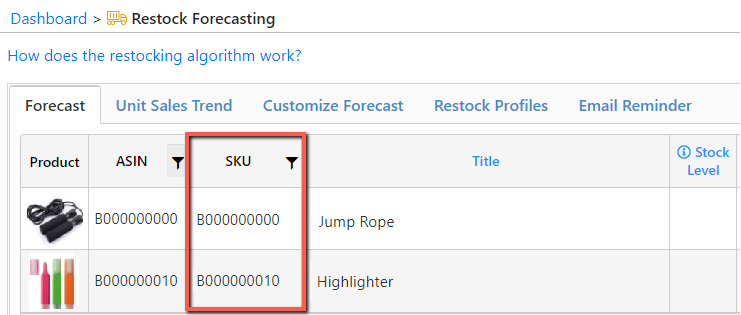 Restock Forecasting SKU