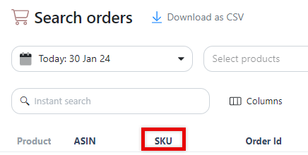 search order sku