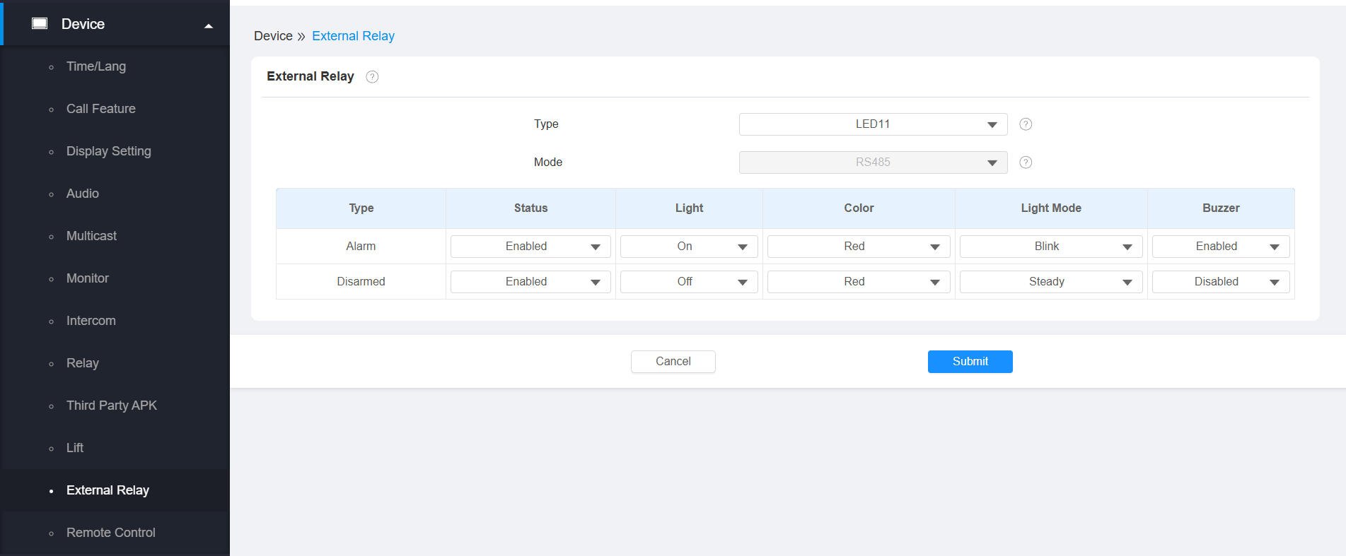 LED11 configuration UI