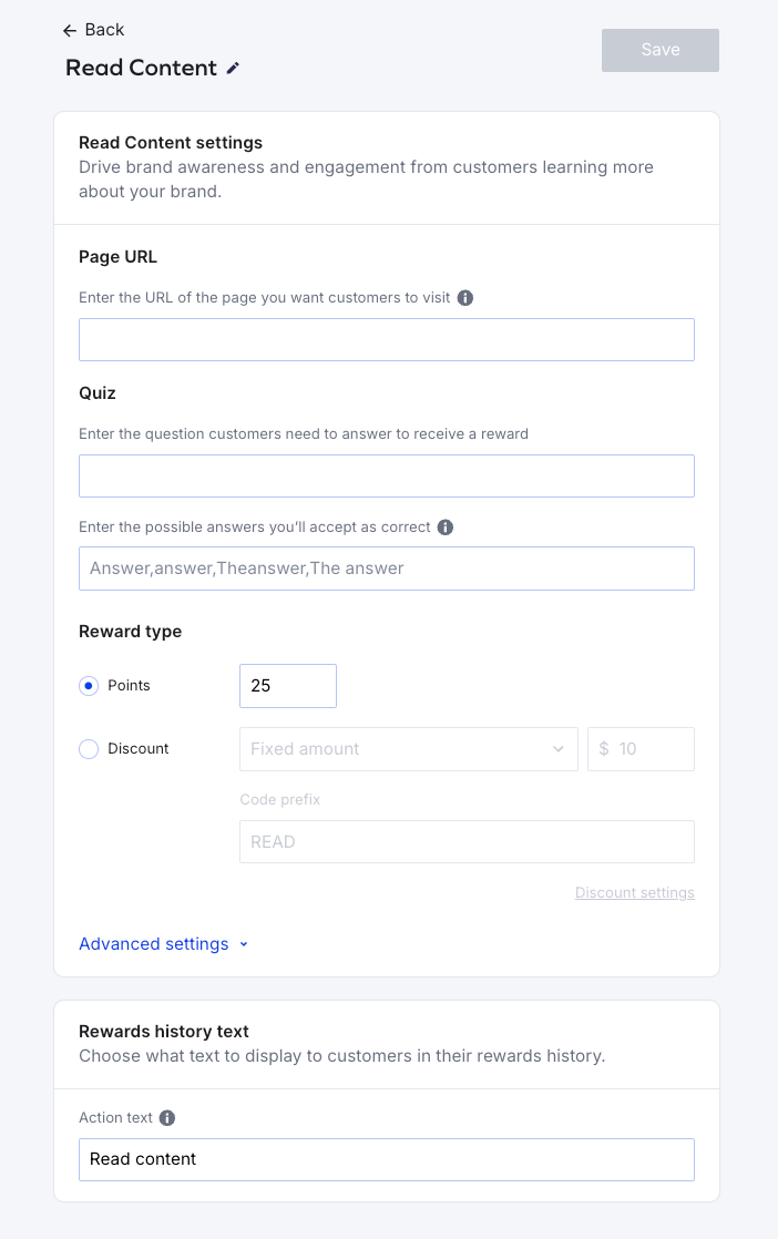 read content earning rule configuration