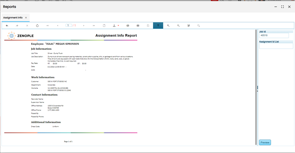 Assignment Info Paginated Report